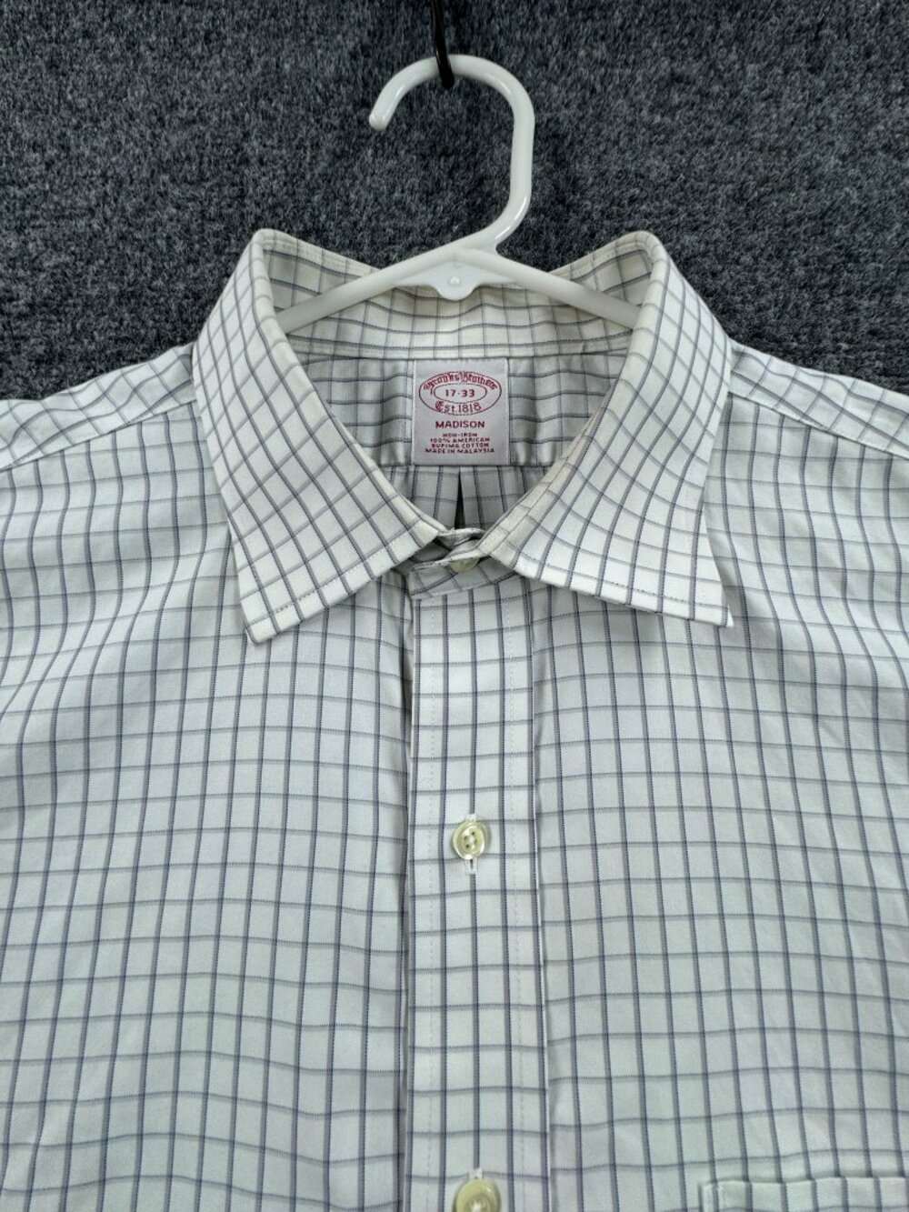 Brooks Brothers Men Non-Iron Check White 17 33 Supima Madison Cotton Button Up
